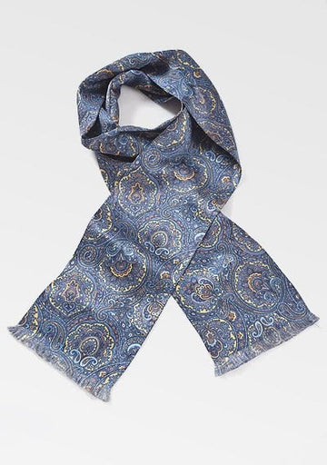 Eșarfă Paisley model galben mare, model paisley în galben auriu, 160 x 24 cm